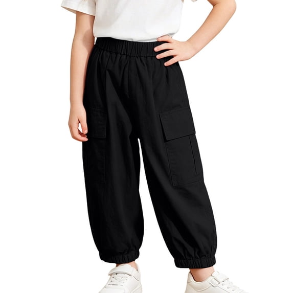 HAPIMO Girls Kids Cute Pocket Elastic Cuffed Pants Elastic Waist Soft Trousers for Casual Daily Wear Black 2 Years