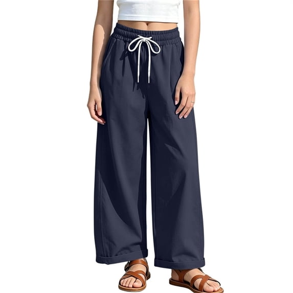 HAPIMO Girls Kids Drawstring Waist Wide Leg Pants Elastic Waist Lightweight Trousers with Pockets for Summer Black 4 Years