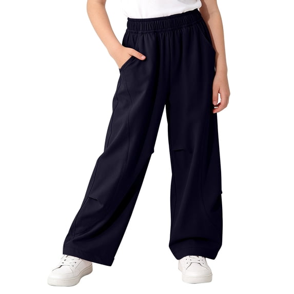 HAPIMO Girls Kids Ruched Wide Leg Pants Elastic Waist Soft Trousers for Casual Fashion Navy 4 Years