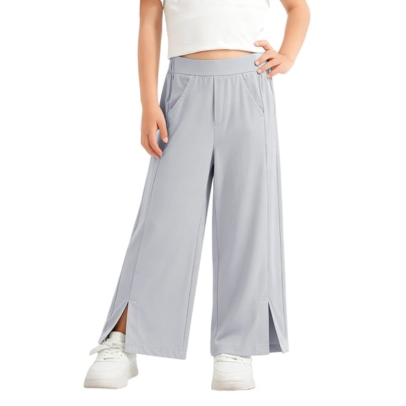 HAPIMO Girls Kids Slit Pants Elastic Waist Elegant Trousers for Dressy Casual Occasions Gray 11 Years