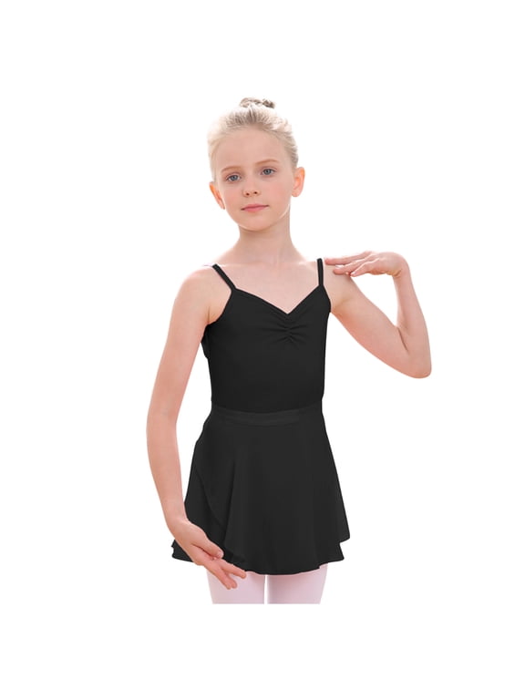 Girls's Ballet One-Piece Gym Suit Solid Mesh V Neck Lovely Relaxed Comfy Flying Sleeve Training Dance Leotard Clothes Cute Holiday Princess Dress Black 4-5Y