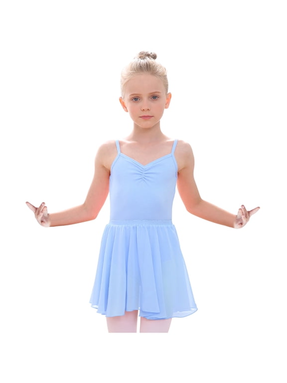 Girls's Ballet One-Piece Gym Suit Solid Mesh V Neck Lovely Relaxed Comfy Flying Sleeve Training Dance Leotard Clothes Cute Holiday Princess Dress Blue 8-9Y