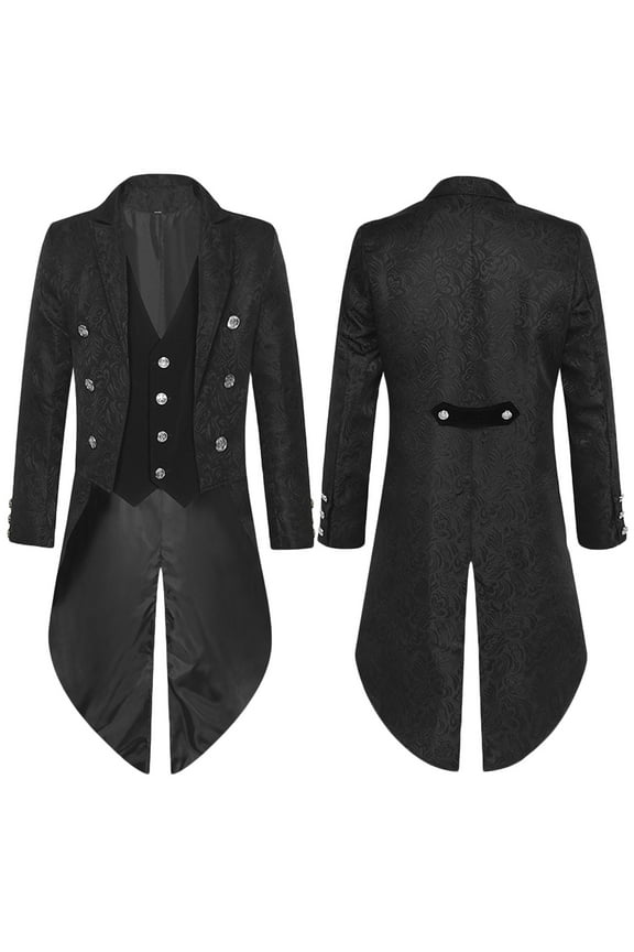Gothic Steampunk Medieval Jacket Tailcoat Jacket for Men Fashion Workout Tuxedo Jacket Lapel Frock Coat Casual Big Men's Double-Breasted Trench Coat Black L