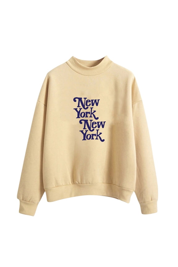 Happy New Year Women's Fashion Thick Sweatshirt Turtleneck Pullover Solid Plush Tops Long Sleeve Blouse T-Shirt Clothes for Women Cozy Casual Sweatshirt Yellow M