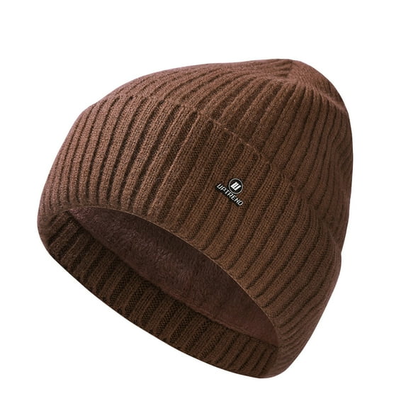 HAPIMO Hats for Men Fleece Lined Beanies Thickened Warm Knit Cap Winter Beanies Daily Casual Hats Knit Cuffed Hat Coffee Free Size