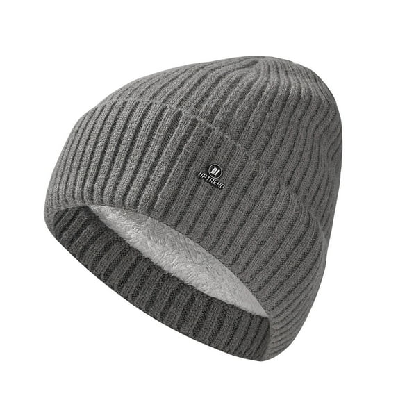 HAPIMO Hats for Men Fleece Lined Beanies Thickened Warm Knit Cap Winter Beanies Daily Casual Hats Knit Cuffed Hat Gray Free Size