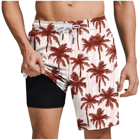 HAPIMO Hawaiian Bathing Mesh Lining Shorts Men Swim Trunks with Compression Liner Casual Outings Travel Shorts Summer Outdoor Swimsuit Shorts Quick Dry Board Shorts 9" Beach Shorts Orange X-Large