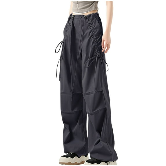 HAPIMO High Waist Activewear Trousers Loose Cargo Pants for Women Fashion Workout Casual Slacks Sweatpants Solid Color Palazzo Pants Wide Leg Pants Gray M