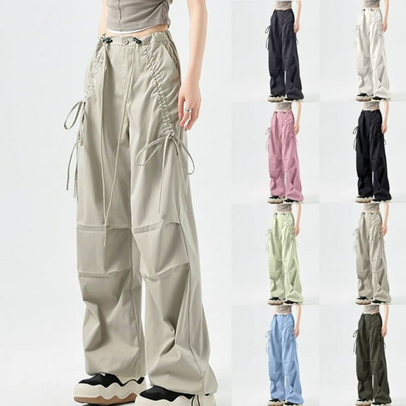 HAPIMO High Waist Activewear Trousers Loose Cargo Pants for Women Fashion Workout Solid Color Palazzo Pants Casual Slacks Sweatpants Wide Leg Pants Green L