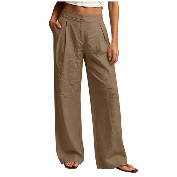 HAPIMO High Waist Pleated Wide Leg Lounge Suit Pants Women Lightweight Breathable Casual Pants for Summer Brown XL