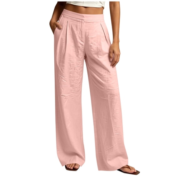 HAPIMO High Waist Pleated Wide Leg Lounge Suit Pants Women Lightweight Breathable Casual Pants for Summer Pink XXL