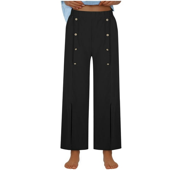 HAPIMO High Waist Trousers Button Loose Pants for Women Fashion Summer Casual Cotton Lined Sweatpants Workout Solid Color Palazzo Pants Wide Leg Pants Black L