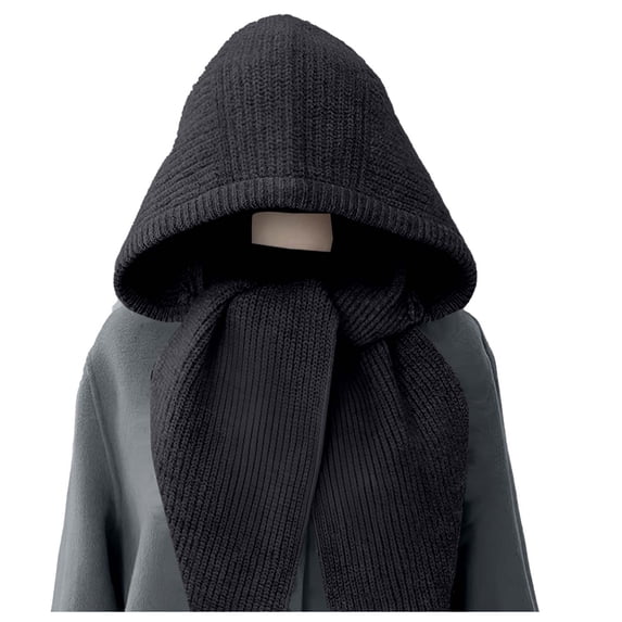 HAPIMO Hooded Scarf Integrated Knit Hat Windproof Coverage Hat for Cold Weather Commuting Black Free Size