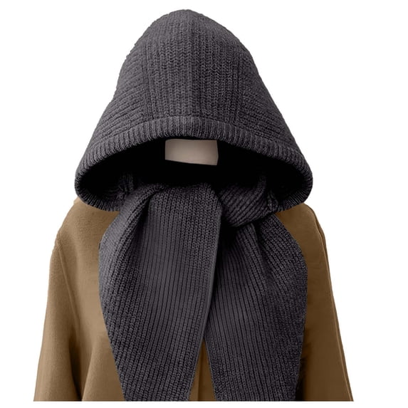 HAPIMO Hooded Scarf Integrated Knit Hat Windproof Coverage Hat for Cold Weather Commuting Dark Gray Free Size