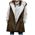 thumbnail image 1 of HAPIMO Horn Toggle Button Hooded Jacket Coat Pocket for Women Holiday Open Front Teen Girls Solid Trendy Outwear Sleeveless Casual Relaxed Daily Warm Brown XL, 1 of 5