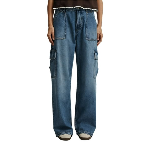 HAPIMO Jeans for Women Wide Leg Pants Loose Denim Cargo Pants High Waist Straight Trousers Fashion Daily Casual Pants with Pockets Light Blue M