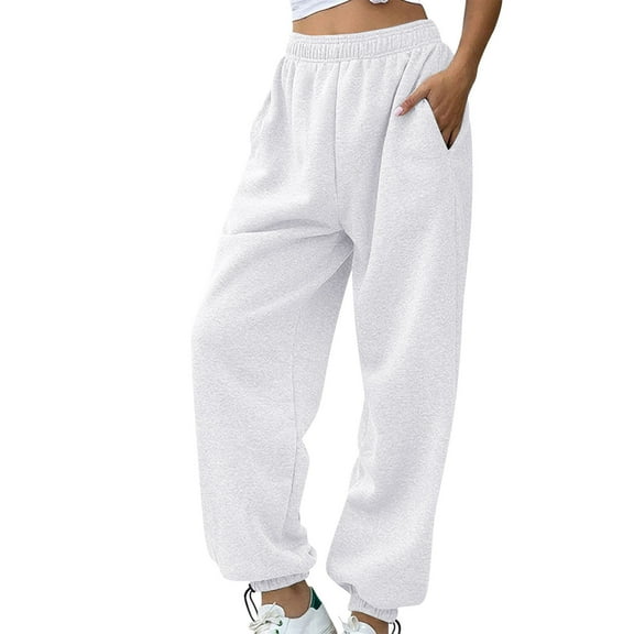 HAPIMO Joggers for Women Hiking Running Sweatpants High Waist Straight Pants Casual Workout Athletic Pants Baggy Loungewear Pants Elastic Waist Trousers White S