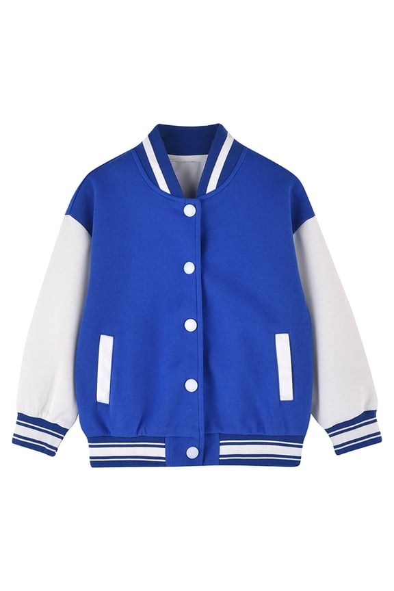 Kids Boys Girls Baseball Jacket Long Sleeve Jackte Zip Up Color Block Flight Jackets Sports Outwear Winter Cotton Outfits Blue 120
