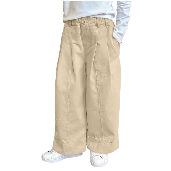 HAPIMO Kids Drawstring Waist Wide Leg Pants Elastic Waist Soft Trousers for Casual Outings Khaki 11 Years
