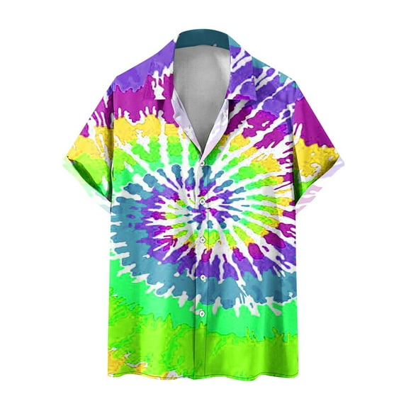 HAPIMO Lapel Collar Fashion Tops Short Sleeve Dipdye T-Shirt for Men Hawaii Polka Dot Graphic Print Blouse Men's Summer Beach Shirts Casual Button Down Tee Clothes