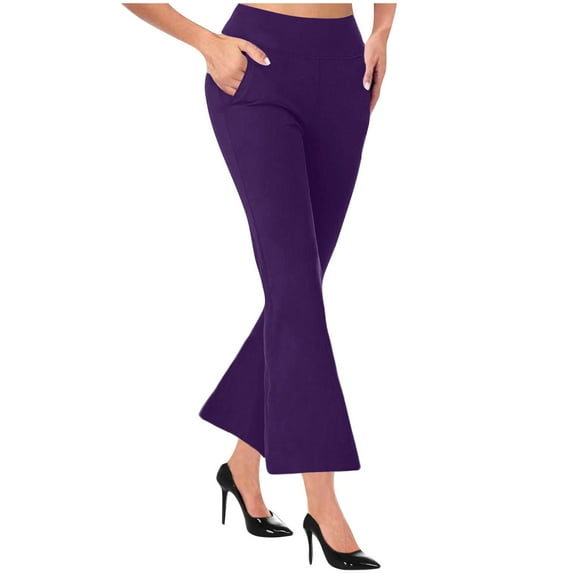 HAPIMO Legging Workout Suit Skinny Flared Pants with Pocket for Women Leisure Relaxed Trendy Clothes Retro Solid Color High Rise Trousers Purple XL