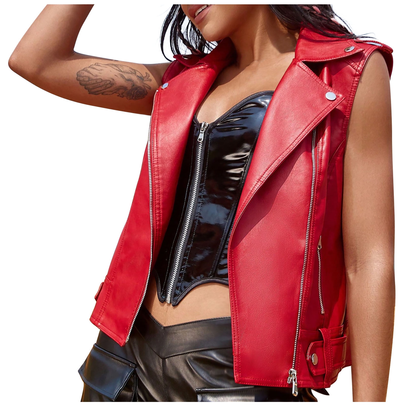 HAPIMO Lightweight Biker Leather Vest Jacket Cropped Coat