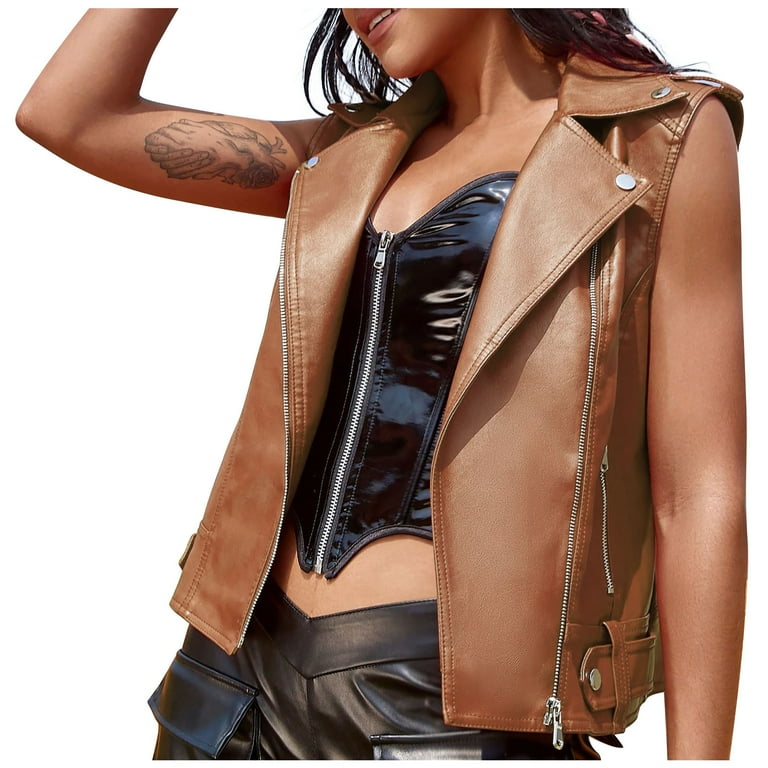 HAPIMO Lightweight Biker Leather Vest Jacket Cropped Coat
