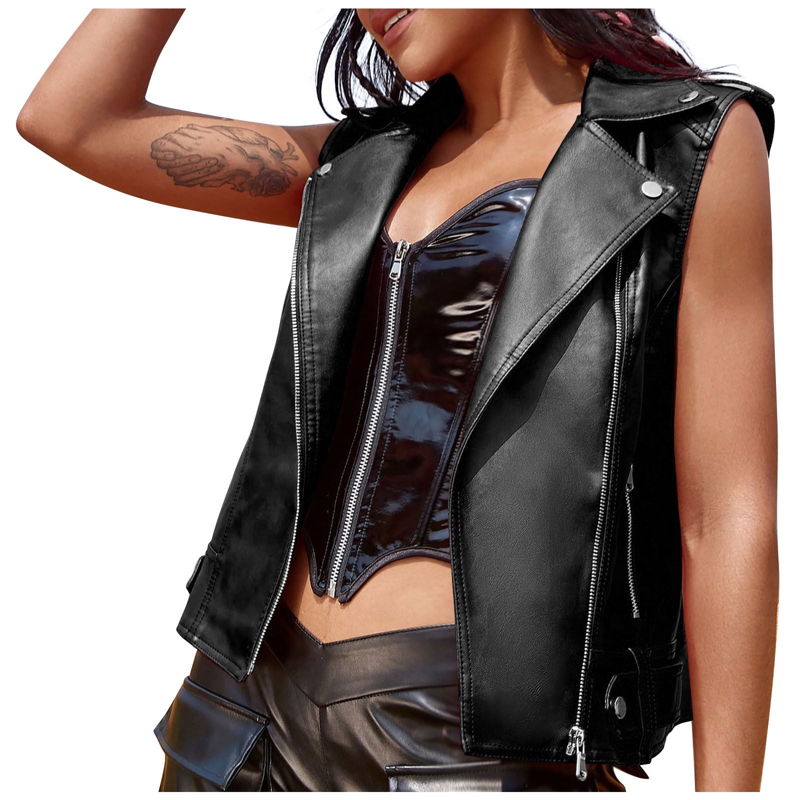 HAPIMO Lightweight Biker Leather Vest Jacket Cropped Coat