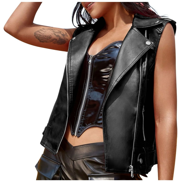 HAPIMO Lightweight Biker Leather Vest Jacket Cropped Coat