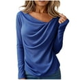 thumbnail image 1 of HAPIMO Long Sleeve Shirts for Women Comfy Satin Tops Casual Dressy Blouses Fashion Party Tops Loose Fit Ruched Y2k Clothes Blue S, 1 of 8