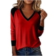 thumbnail image 1 of HAPIMO Long Sleeve Shirts for Women Lightweight Loose Loungewear Pullover Tops Casual Daily Blouses Color Block Tunic Tops Red XL, 1 of 6