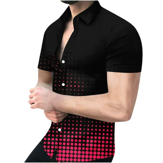 HAPIMO Loose Hawaiian Beach Shirts for Men Fashion Tees Turndown Collar Lapel Button Summer Geometry Gradient Teens Tops Clearance Short Sleeve Activewear Casual Workout Pink XXL