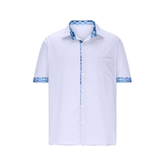 HAPIMO Loose Hawaiian Beach Shirts with Pocket for Men Short Sleeve Fashion Tees Solid Color Teens Tops Turndown Collar Button Activewear Casual Workout Summer White M