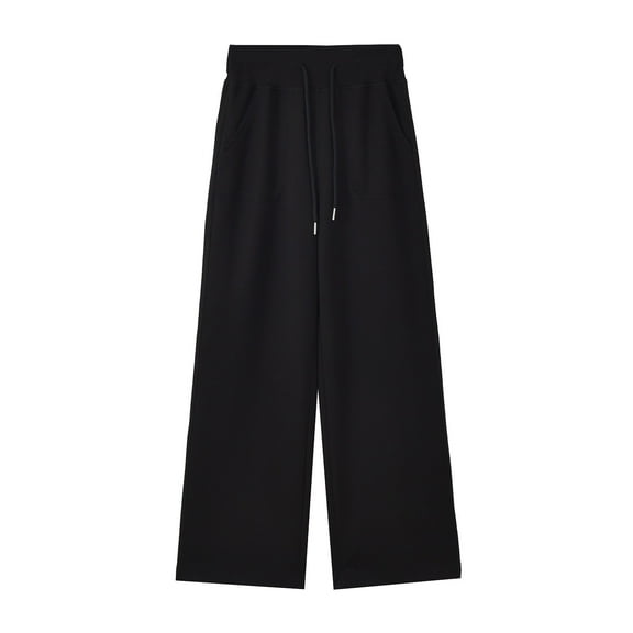 HAPIMO Loose Pants for Women Fashion Drawstring Elastic Waist Trousers Casual Cotton Lined Sweatpants Wide Leg Pants Workout Solid Color Palazzo Pants Black XL