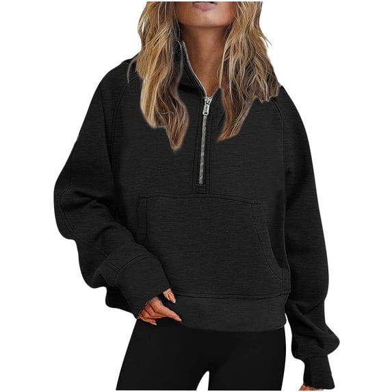 HAPIMO Loose Pullovers Oversized Sweatshirts Pocket for Women Long Sleeve Holiday Solid Color Half Zipper Neck Casual Relaxed Teen Girls Outwear Cloth Trendy Black XXXXXL