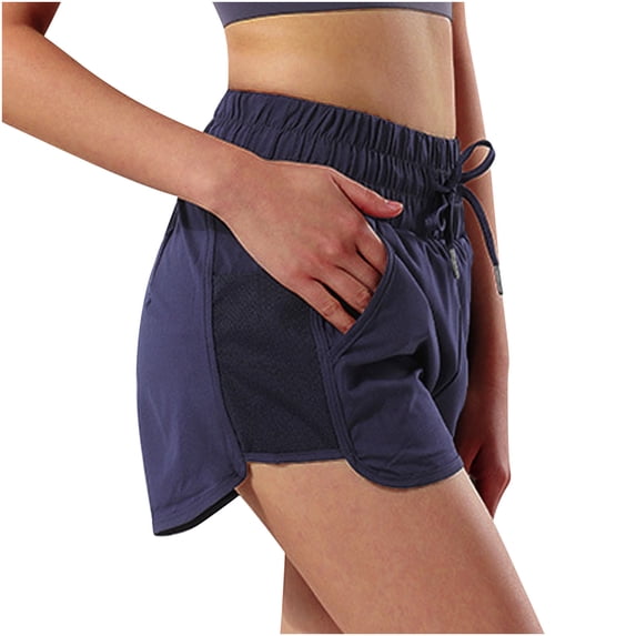 HAPIMO Loose Shorts with Pocket for Women Clearance Summer Solid Mid Rise Trousers Drawstring Casual Comfy Fashion Sale Relaxed Blue L