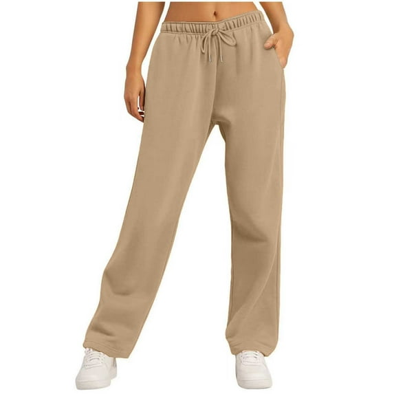 HAPIMO Loose Sports Pants Pockets for Women Fashion Wide Leg Pants Casual Slacks Sweatpants Solid Color Palazzo Pants Workout Drawstring Elastic Waist Trousers Yellow S