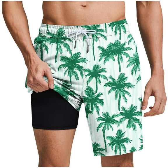 HAPIMO Men Swim Trunks with Compression Liner 9" Beach Shorts Casual Outings Travel Shorts Hawaiian Bathing Mesh Lining Shorts Quick Dry Board Shorts Summer Outdoor Swimsuit Shorts Green 3X-Large