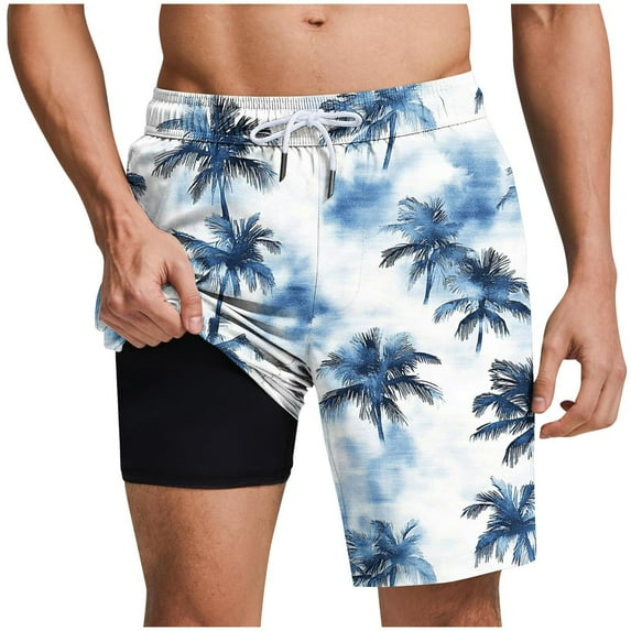HAPIMO Men Swim Trunks with Compression Liner 9" Beach Shorts Hawaiian Bathing Mesh Lining Shorts Casual Outings Travel Shorts Summer Outdoor Swimsuit Shorts Quick Dry Board Shorts Blue X-Large