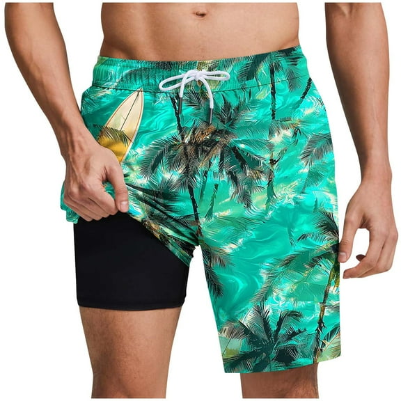 HAPIMO Men Swim Trunks with Compression Liner 9" Beach Shorts Quick Dry Board Shorts Hawaiian Bathing Casual Outings Travel Shorts Summer Outdoor Swimsuit Shorts Mint Green XX-Large