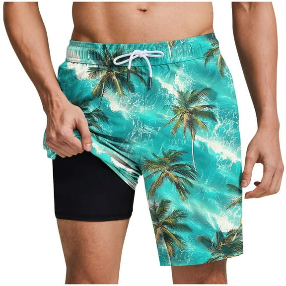 HAPIMO Men Swim Trunks with Compression Liner 9" Beach Shorts Quick Dry Board Shorts Hawaiian Bathing Mesh Lining Shorts Summer Outdoor Swimsuit Shorts Casual Outings Travel Shorts Mint Green Medium