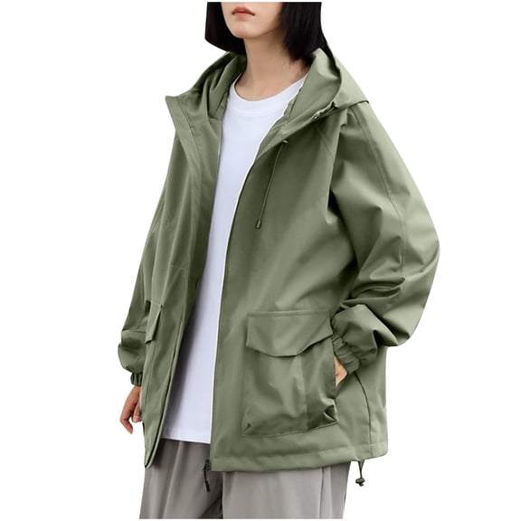 HAPIMO Men Women Oversized Raincoat Hooded Zipper Cargo Jacket Lightweight Windbreaker Fall Fashion Clothes Unisex Jackets Winter Workout Green XXXL