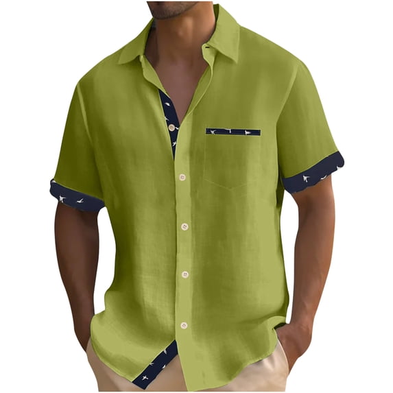 HAPIMO Men's Cotton Linen Loose Shirts Fashion Tie Dye Doodle Print Tees Clothing Sale Summer Short Sleeve Shirts Lapel Pullover Hawaiian Beach Button Green L