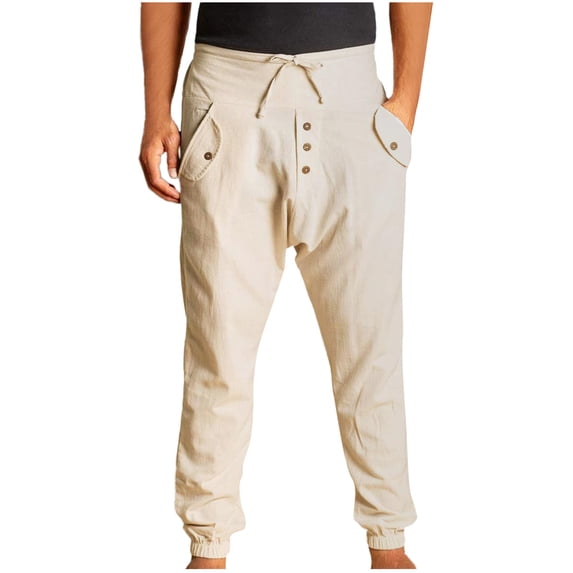 HAPIMO Men's Cotton Linen Pants Loose Sweatpants Outdoors Running Holiday Solid Color Elastic Waist Trendy Trousers Casual Relaxed Sport Athletic Dungarees Beige XXL