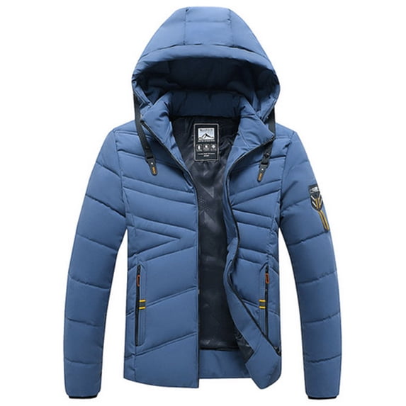 HAPIMO Men's Fashion Puffer Jacket Solid Color Zipper Quilted Thickened Multi Pocket Hooded Fall Winter Cotton Jacket with Drawstring Blue XL