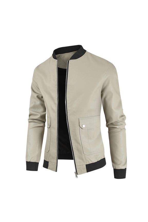 Men's Flight Large Size Leather Jacket Clip Cotton Jacket With Long Zipper Cuffs Jacket Fashion Casual Long Sleeve Work Outwear Fall Winter Holiday Khaki L
