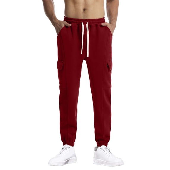 HAPIMO Men's Jogger Pants Cargo Sweatpants Outdoors Running Elastic Waist Drawstring Casual Relaxed Sport Dungarees Holiday Solid Color Trendy Trousers Athletic Red S