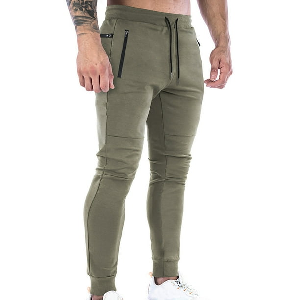 HAPIMO Men s Jogger Pants Cargo Zipper Pocket Sweatpants Outdoors Running Solid Color Elastic Waist Drawstring Trendy Trousers Casual Relaxed Sport Athletic Clearance Army Green M Walmart Business Sup...