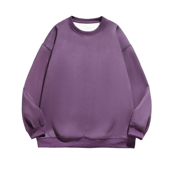 HAPIMO Men's Loose Basic Pullover Fleece Sweatshirts Solid Color Fashion Comfy Daily Casual Sport Long Sleeve Athletic Tops Holiday Crew Neck Tees Purple L