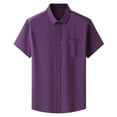 thumbnail image 1 of HAPIMO Men's Loose Cotton Linen Shirts with Pocket Fashion Lapel Pullover Sale Clothing Solid Tees Summer Hawaiian Beach Button Short Sleeve Shirts Purple XXXXXXL, 1 of 3
